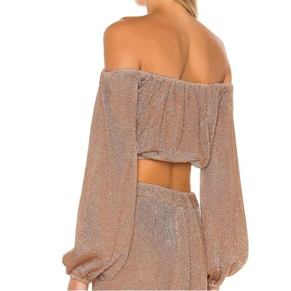 Lovers & Friends Nayelli off the shoulder Top Long sleeved Cropped Metallic XL - Picture 3 of 12